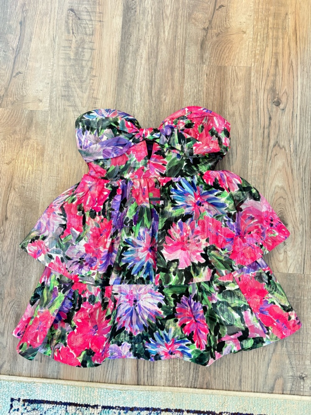 Strapless Floral Tiered Sundress in Vibrant Pink